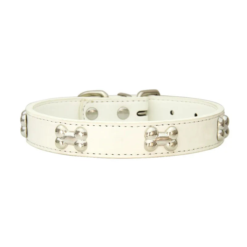 COLLIER CUIR POUR CHIEN MOTIF OS