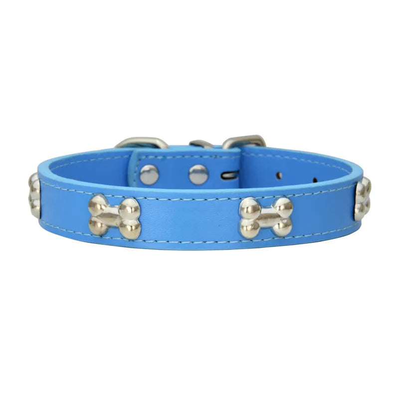 COLLIER CUIR POUR CHIEN MOTIF OS