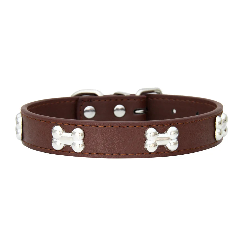 COLLIER CUIR POUR CHIEN MOTIF OS