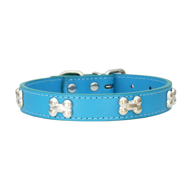 COLLIER CUIR POUR CHIEN MOTIF OS