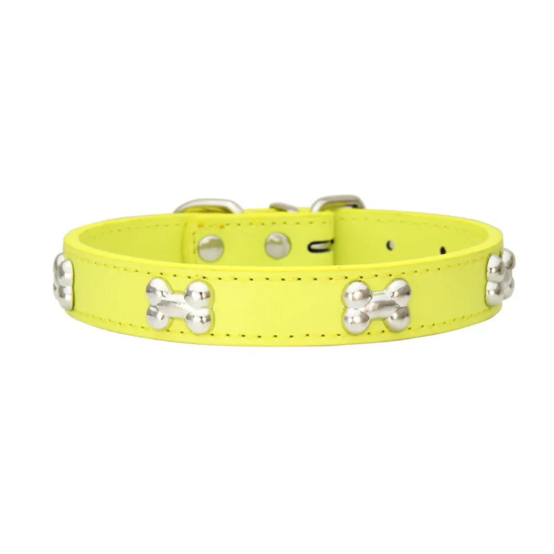 COLLIER CUIR POUR CHIEN MOTIF OS