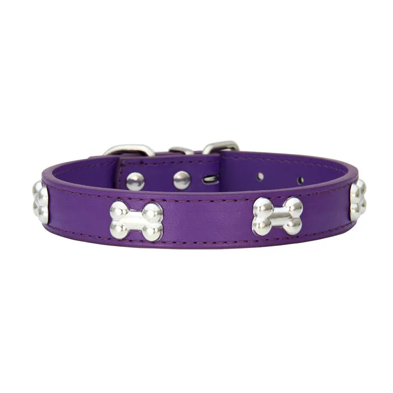 COLLIER CUIR POUR CHIEN MOTIF OS