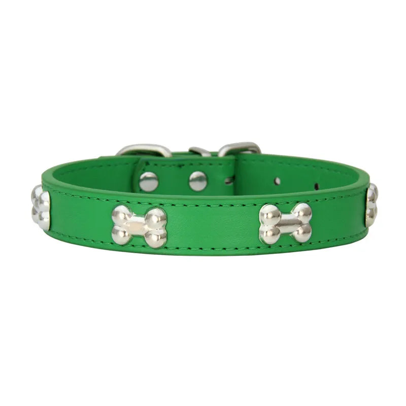 COLLIER CUIR POUR CHIEN MOTIF OS