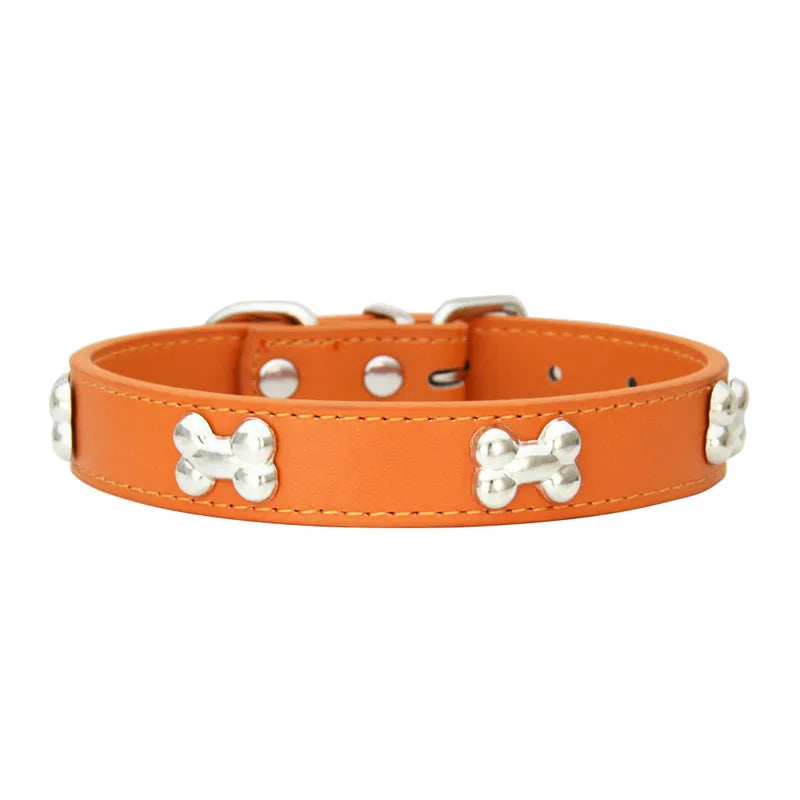 COLLIER CUIR POUR CHIEN MOTIF OS