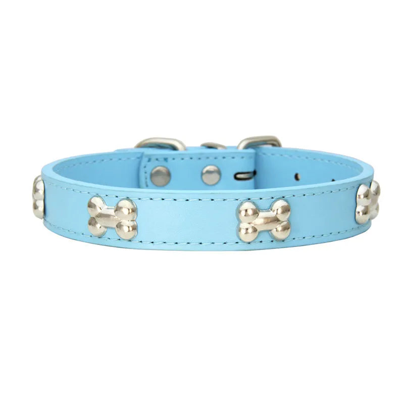 COLLIER CUIR POUR CHIEN MOTIF OS