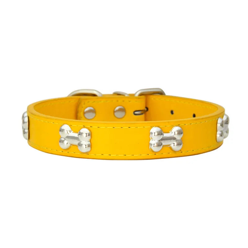 COLLIER CUIR POUR CHIEN MOTIF OS