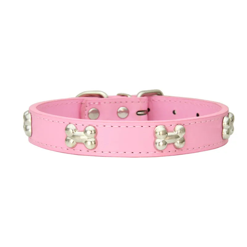 COLLIER CUIR POUR CHIEN MOTIF OS
