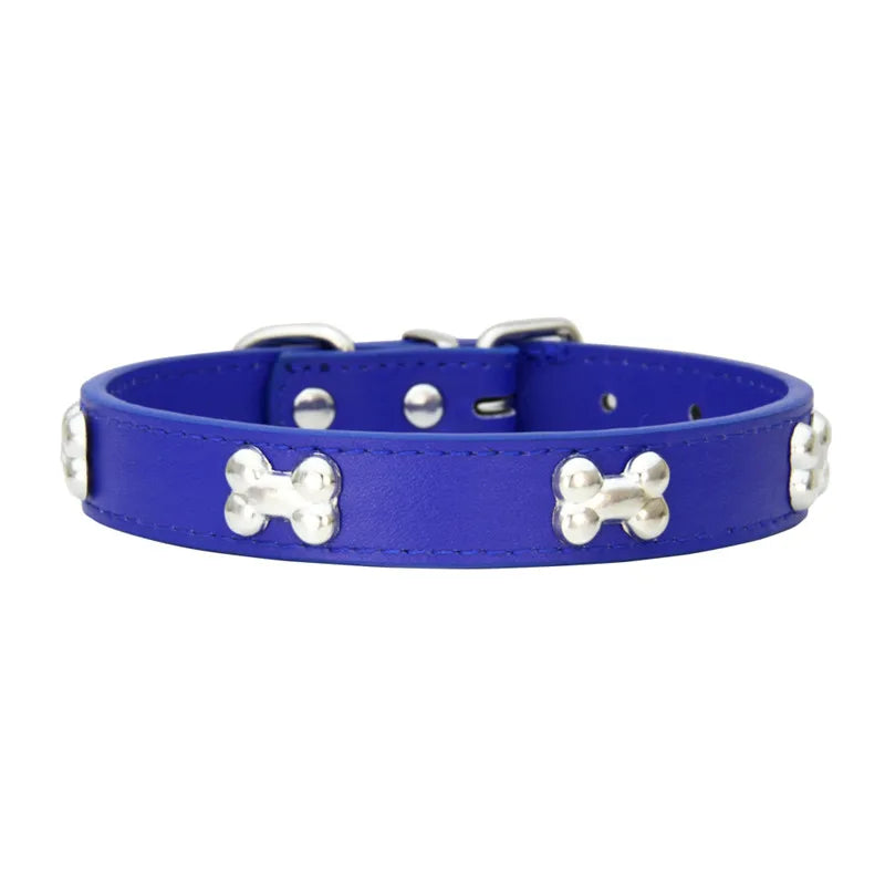 COLLIER CUIR POUR CHIEN MOTIF OS