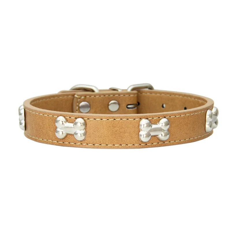 COLLIER CUIR POUR CHIEN MOTIF OS