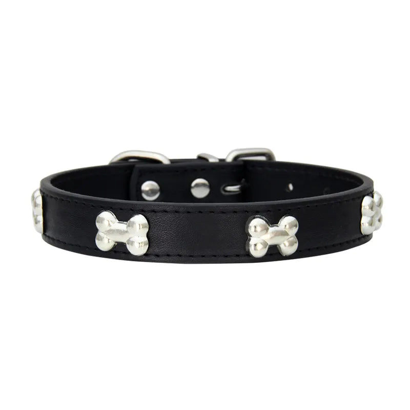 COLLIER CUIR POUR CHIEN MOTIF OS