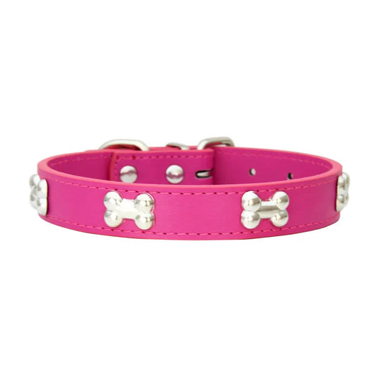 COLLIER CUIR POUR CHIEN MOTIF OS
