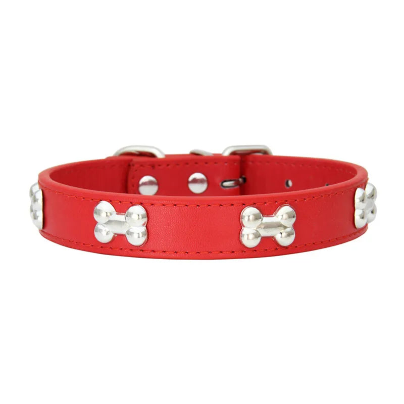 COLLIER CUIR POUR CHIEN MOTIF OS
