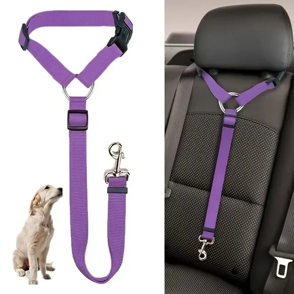 CEINTURE DE SÉCURITÉ RÉGLABLE POUR CHIEN & CHAT – FIXATION APPUI-TÊTE